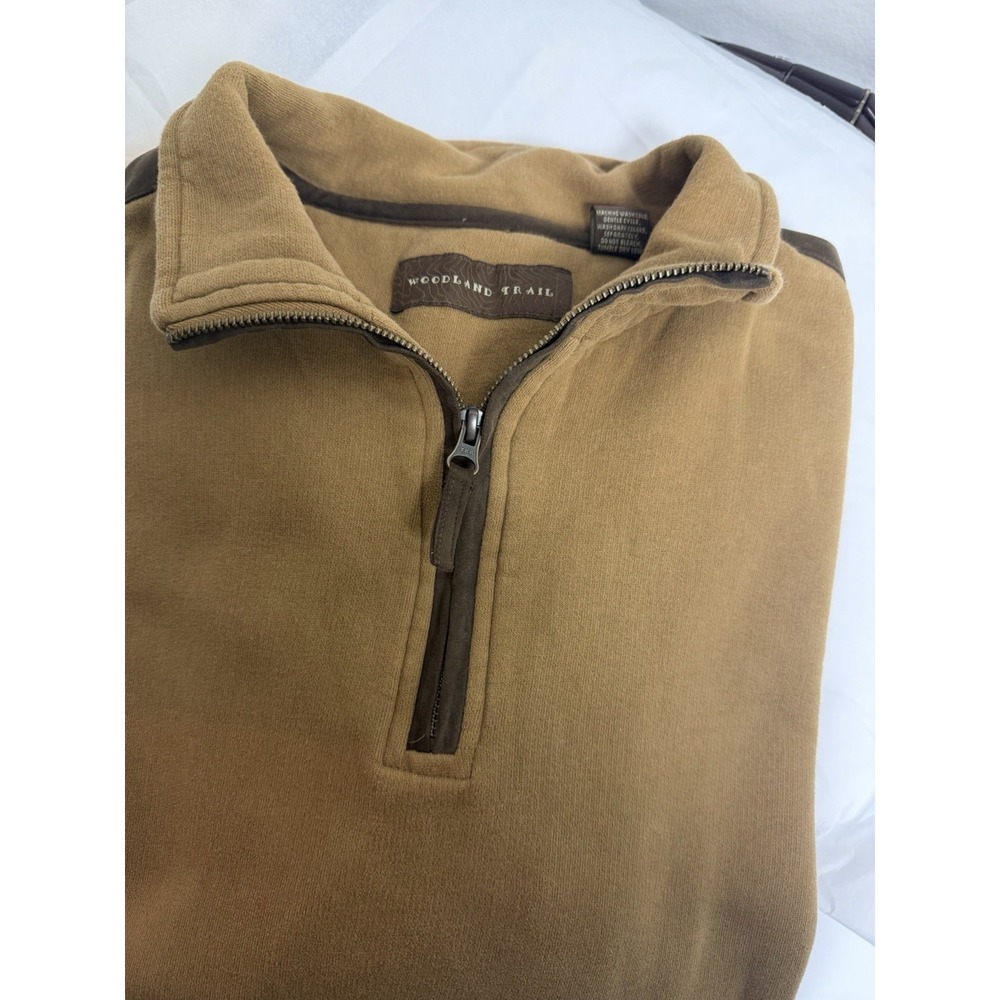 Woodland Trail Cotton Pullover  Suede Feel Trim Sweatshirt 1/4 Zip LS Men XL Brn